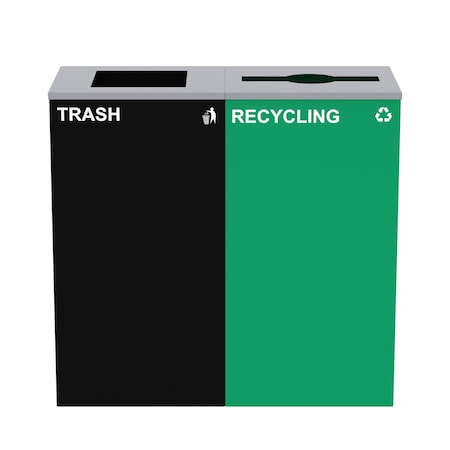 Alpine Industries 58-Gallon 2-Stream Black Steel-Green Recycling Bin Station ALP4450-BLK-KIT12